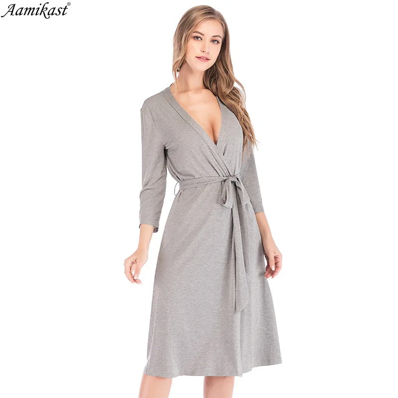 2021 Spring Autumn Gowns New Women's Nightgowns Robe Loose Fitting Home Wear 7-sleeve Splicing Bathrobes Morning Gowns Nightwear