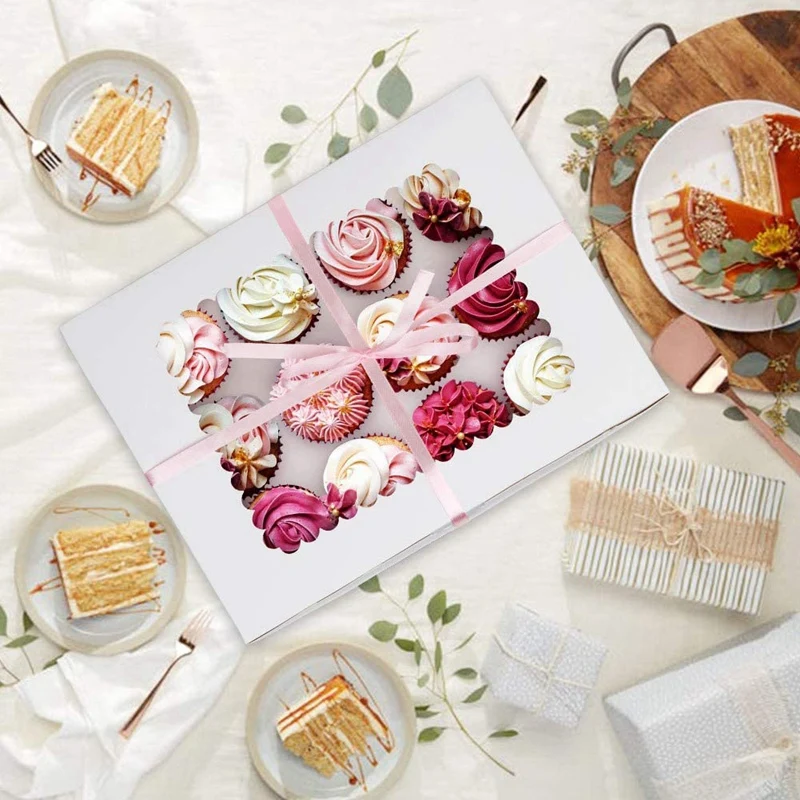 

10 Pack Cupcake Boxes,Cupcake Containers with 12 Removable Inserts and Display Windows Cupcake Holders for Muffins