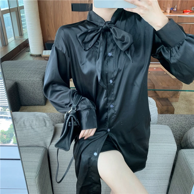 

Spring And Autumn shirt New Loose Drawstring Backless Split long sleeve Solid Color sexy nightclub Fashion Vintage party Shirt