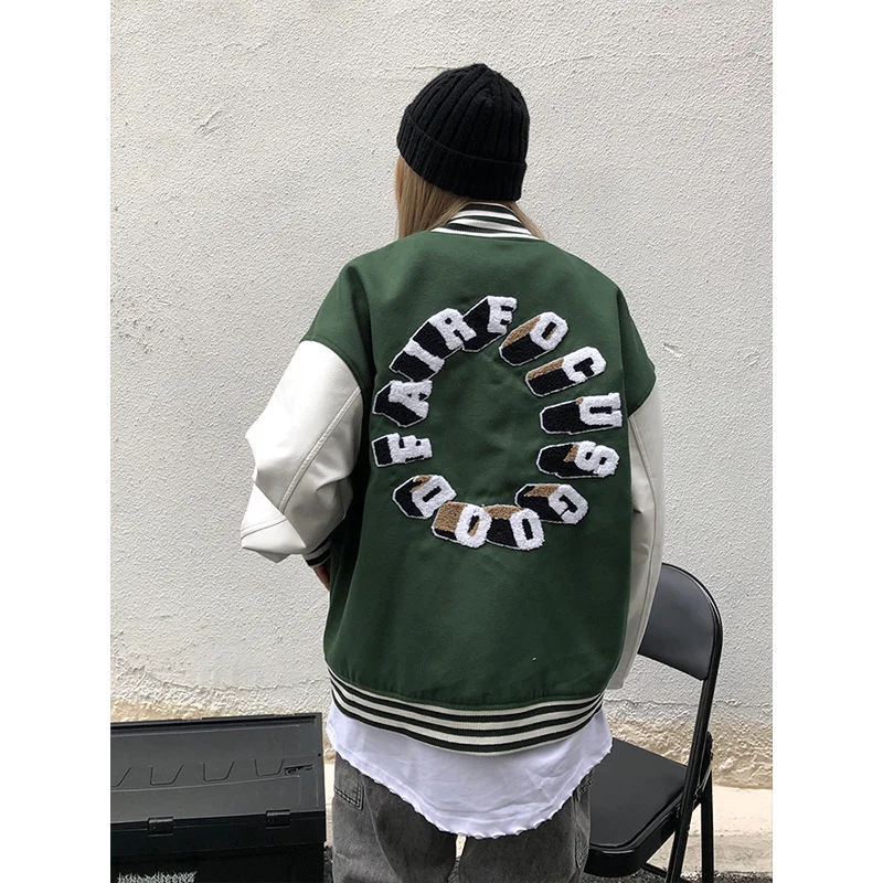 

2021 winter and spring new stitched Embroidered Baseball Jacket men's and women's loose Korean hip hop Baseball