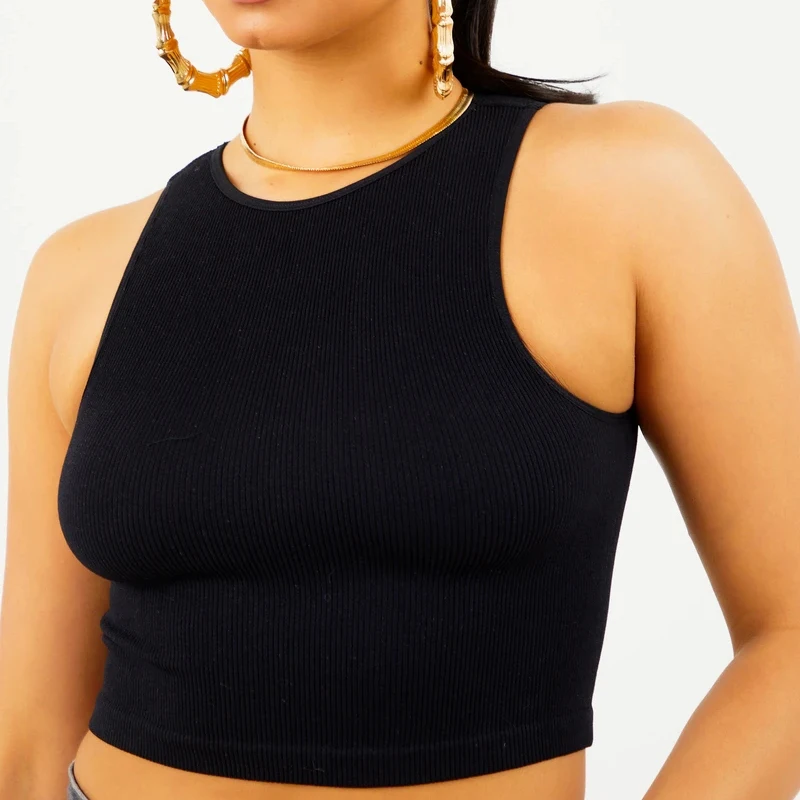 

LALUMAI women's Tank Tops Round neck waistcoat slim fit solid rib chest revealing vest Sling Bottoming camisole