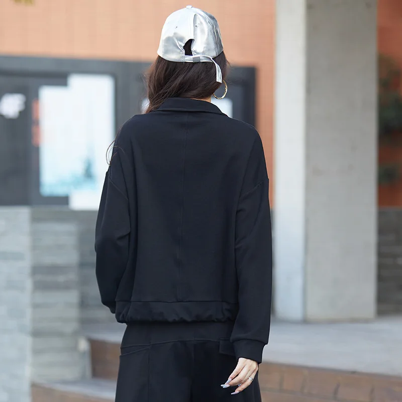 

2021 Casual Black Color Hoodies For Women Long Sleeves Loose Tees And Tops Streetwear Fashion Spring Clothes Female New pullover