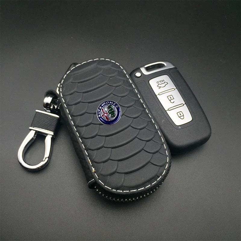 Черный чехол для автомобильных ключей из натуральной кожи с логотипом бренда