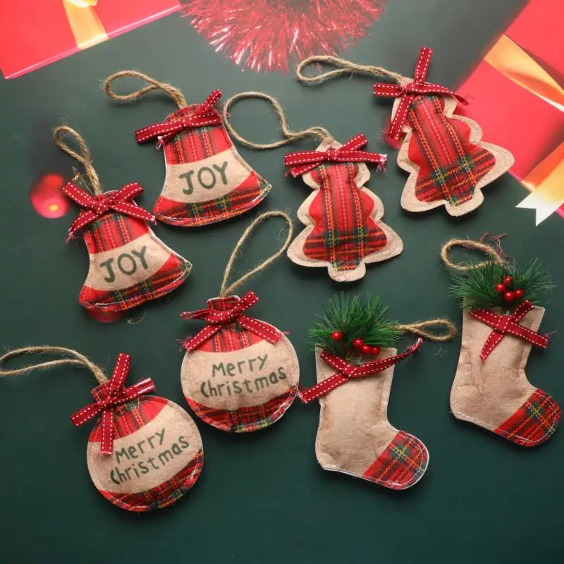 

8PCS Christmas Tree Decoration Stocking Hanging Ornaments Xmas Hanging Decor Christmas ornaments lattice Christmas ornaments