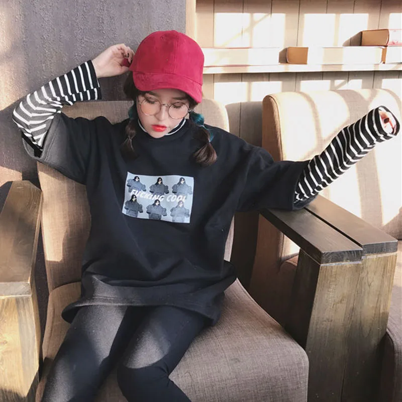 Oversized T-shirt y2k Printed Tshirt Harajuku Women's T Shirts aFake two utunno Tee Streetwear Tops Female T-shirts Clothes | Женская