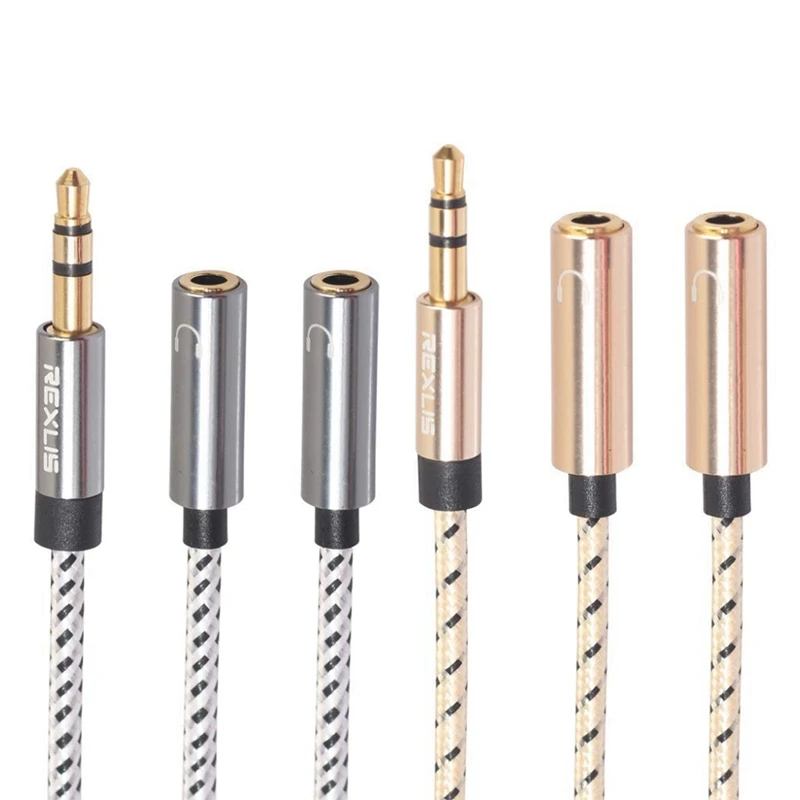 

REXLIS(9.8inch) 3.5mm Dual Headphone Jack Splitter Adapter, AUX Stereo Earphone Earbuds Y o Split Adapter Cable Compatible w