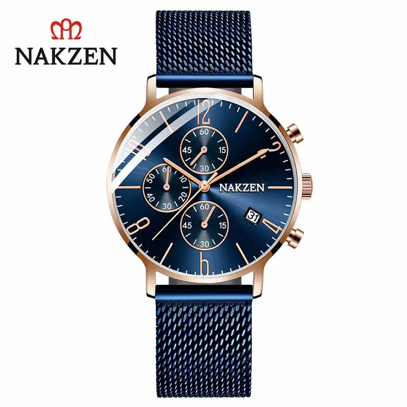 NAKZEN Luxury Sport Men Watch Life Waterproof Wristwatch Stainless Steel Quarzt Clock Montre Hombre Gifts for Mens Reloj Hombre nakzen quartz watch for women life waterproof clock diamond luxury wristwatch white watch gifts for womens montre femme relojes