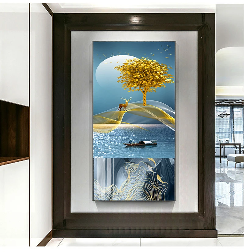 Современное абстрактное искусство денежное дерево под луной холст живопись