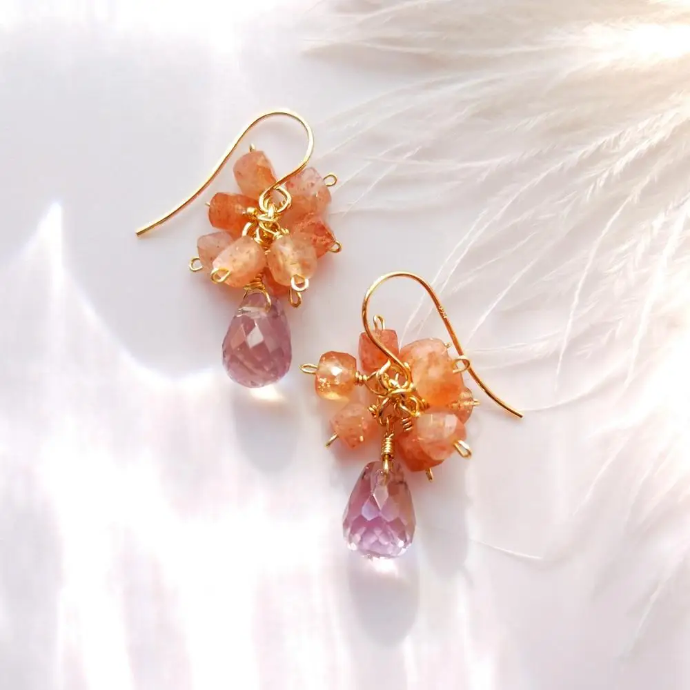 

Lii Ji Ametrine Golden Strawberry Quartz Mini 925 Sterling Silver Gold Earrings Natural Stone Jewelry For Women Girls Gift