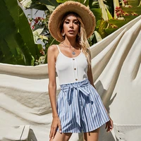 sexy spaghetti strap front tie womens shorts and crop top set cute ladies striped high waist 2 piece shorts set summer outfits