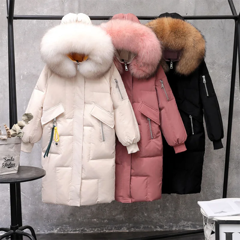 Женский пуховик с капюшоном длинная теплая парка на 2019 белом утином пуху