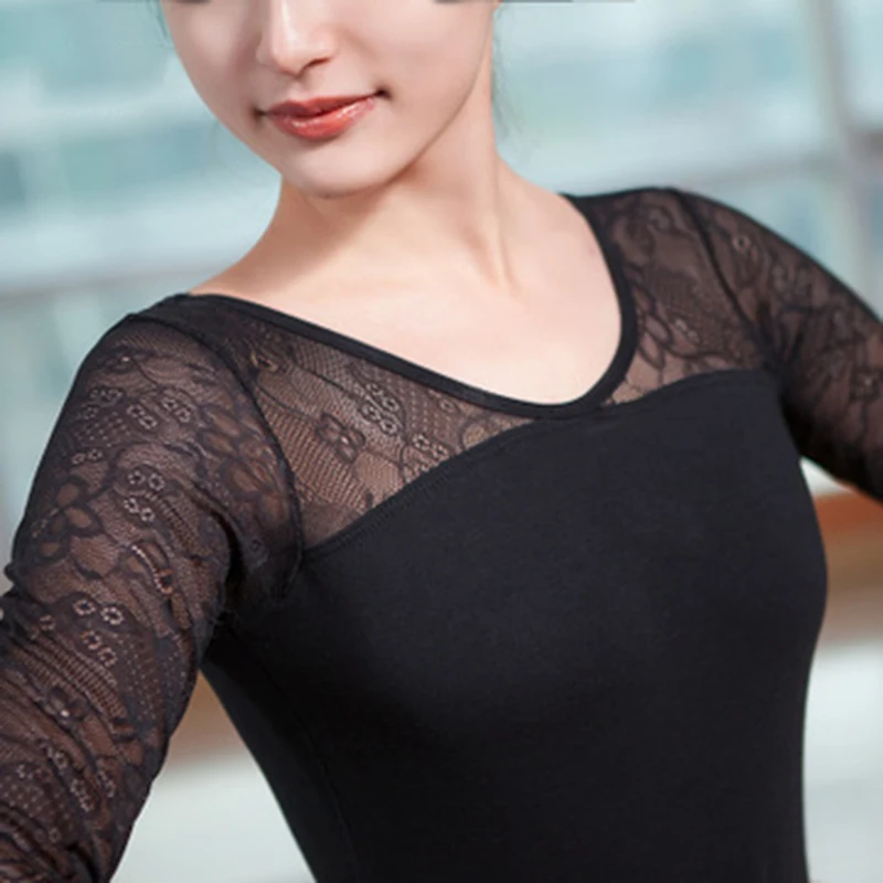 Женское кружевное балетное гимнастическое платье с длинным рукавом