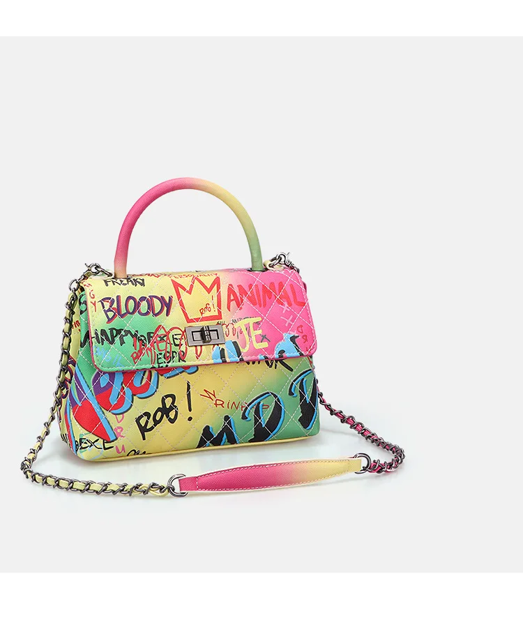 

2020 Women's Bag Colorful Jelly Bag Painted Doodle Shoulder Bag Colorful Handbag Travel Purse Bag Large C apacit Tote Bag