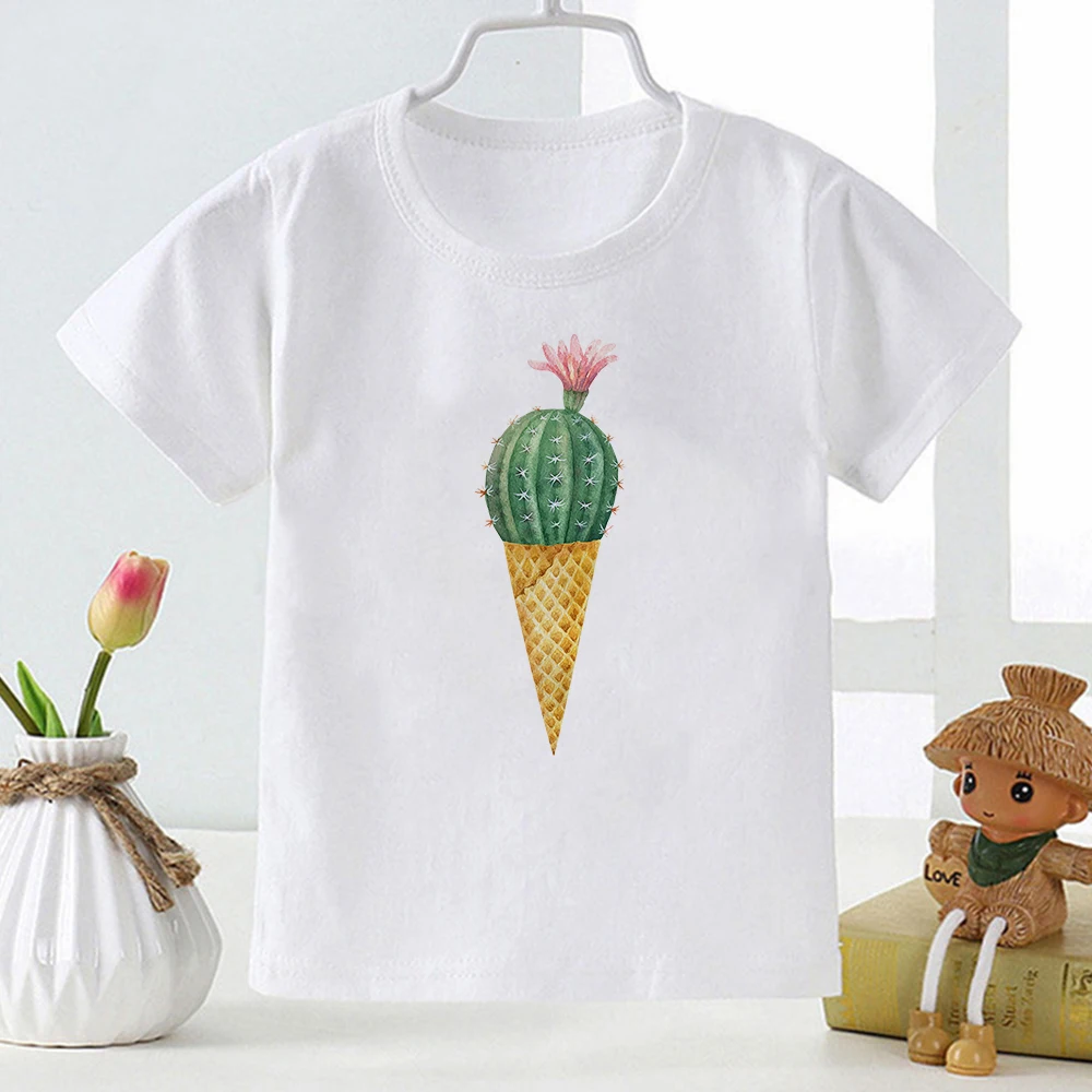 

Ice Cream Flower Child Camiseta Summer Round Neck T-shirt Kids White Short Sleeve Basic Tops Instagram Popt Girls Clothes
