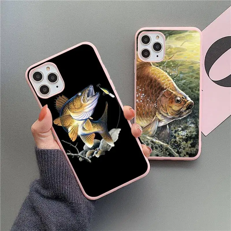 

Carp Fishing Fish Phone Case Pink Candy Color for iPhone 11 12 mini pro XS MAX 8 7 6 6S Plus X SE 2020 XR