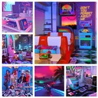 Игровой постер WTQ 80-х годов, настенный постер Synthwave, Настенный декор, ретро постер, настенное искусство, картина, декор комнаты, домашний декор