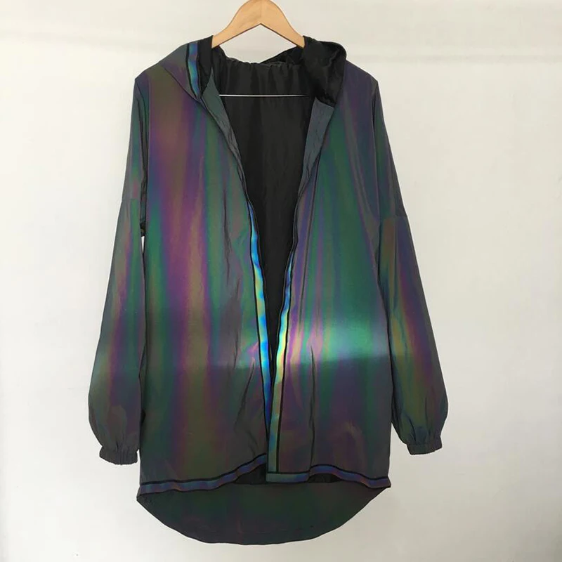 Тренчкот светоотражающий мужской длинная Асимметричная ветровка радужного