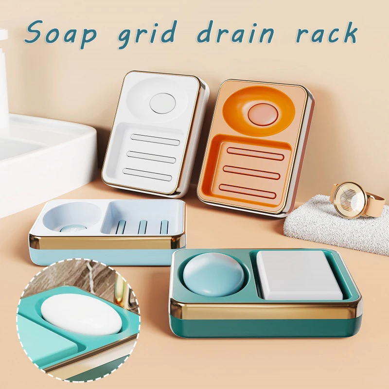 

New Design Soap Dish with Raised Bar & Water Collector 2 Cells Dual-Layer Soap Holder Box for Bathroom Kitchen
