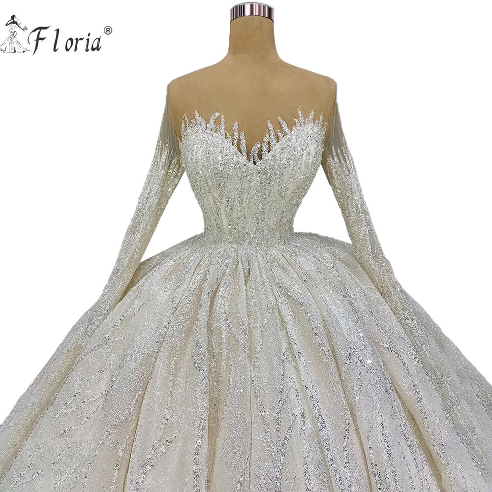 

Glitter Luxury Wedding Dresses For Women 2021 Ivory Dubai Bridal Dress Princess Ball Gown Bride Arabic Vestido De Noiva