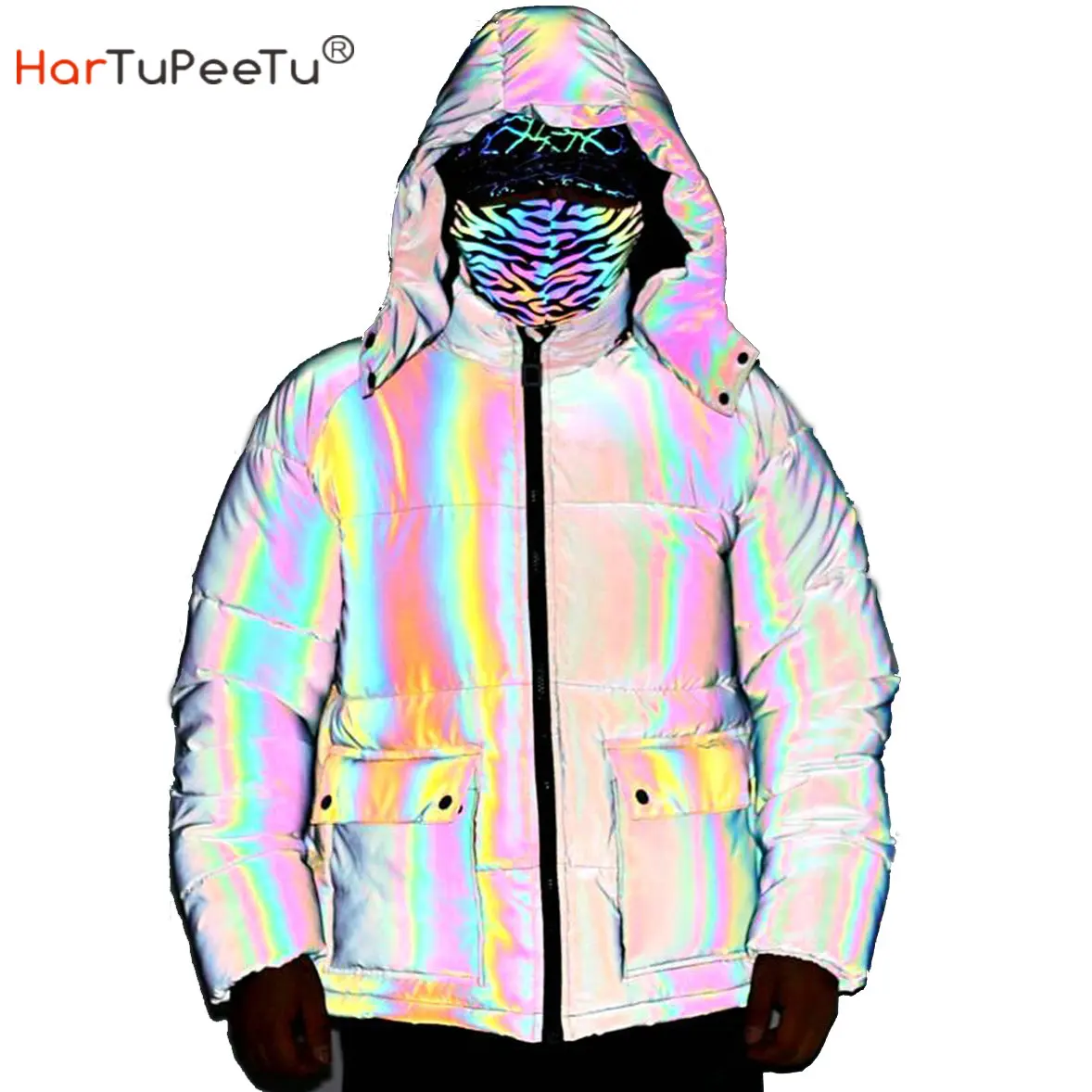 Winter Men's Night Safe Snow Jackets Coats Thicken Warm Light Reflective Overcoat Parka Male Clothing Club Hip Hop Safari Style