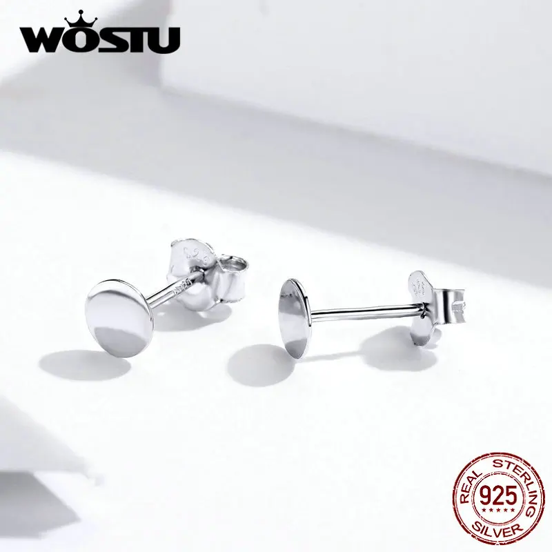 WOSTU, настоящее 925 пробы, серебряные, круглые, маленький кусочек, модные серьги-гвоздики для женщин, для свадьбы, маленькие серьги, настоящее ювелирное изделие CQE693