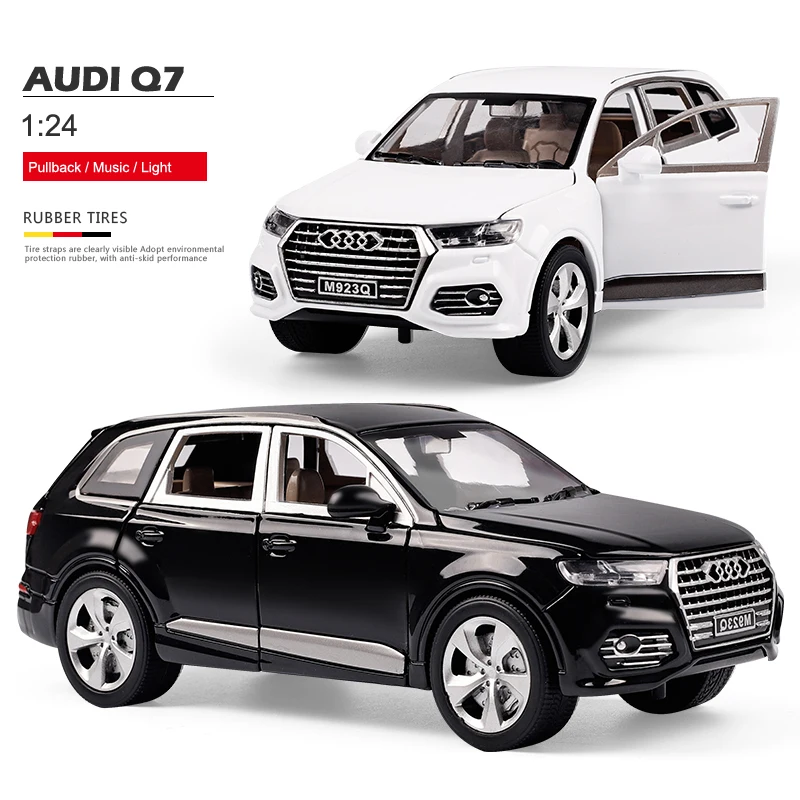 

XLG 1:24 Diecast Q7 White Black SUV High Simulator Alloy Metal Car With Door Open Sound Music Light Pull-back Vehicle