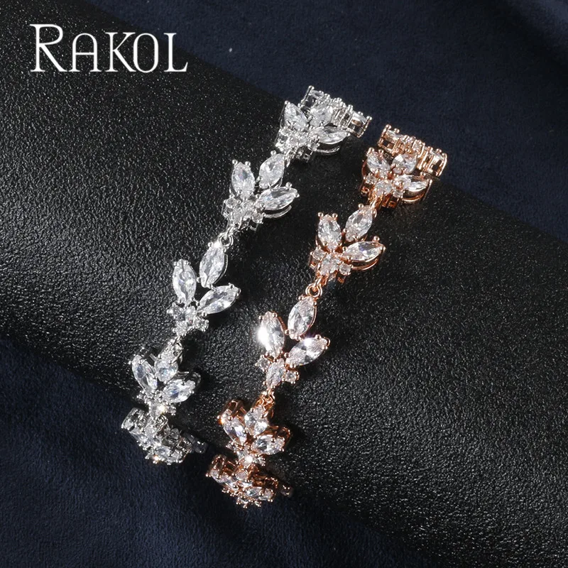 RAKOL Классический прозрачный браслет с огранкой из кубического циркония цепочка