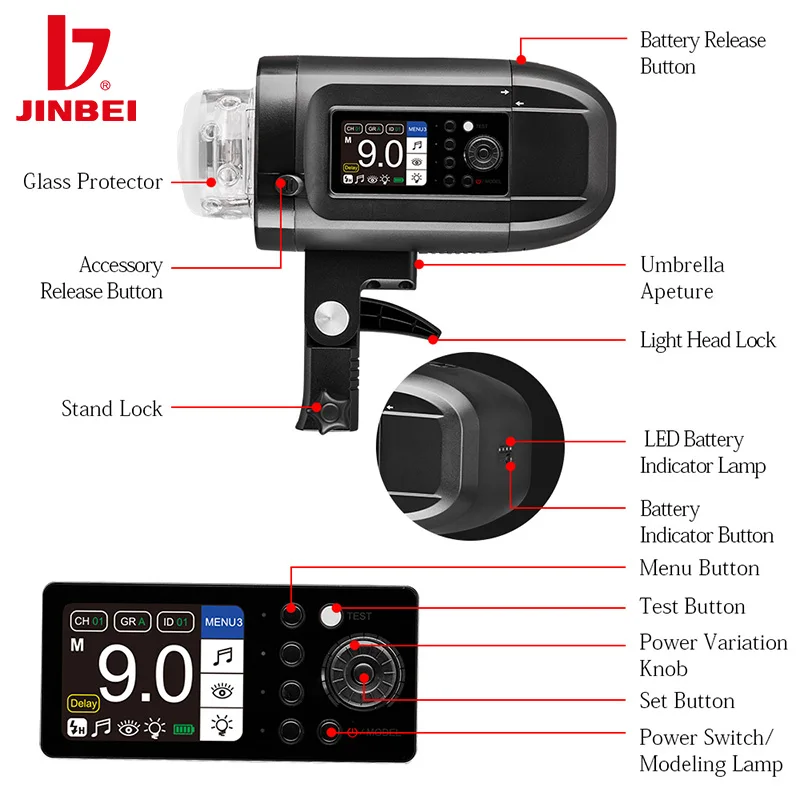 Аккумулятор JINBEI HD400Pro Monolight 0 9 s быстрая вспышка переменного/постоянного тока с