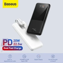 Baseus 22.5W Power Bank 10000mAh with 5A 20W PD Portable Fast Charging Built-in 2 Cables For iPhone 12Pro Huawei Sumsung Xiaomi