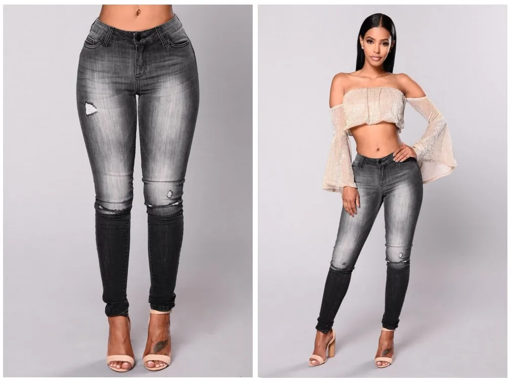 

Women Spring Autumn High Waist Elastic Holes Ripped Denim Jeans Pencil Pants Women's Casual Jeans Trousers Plus Size