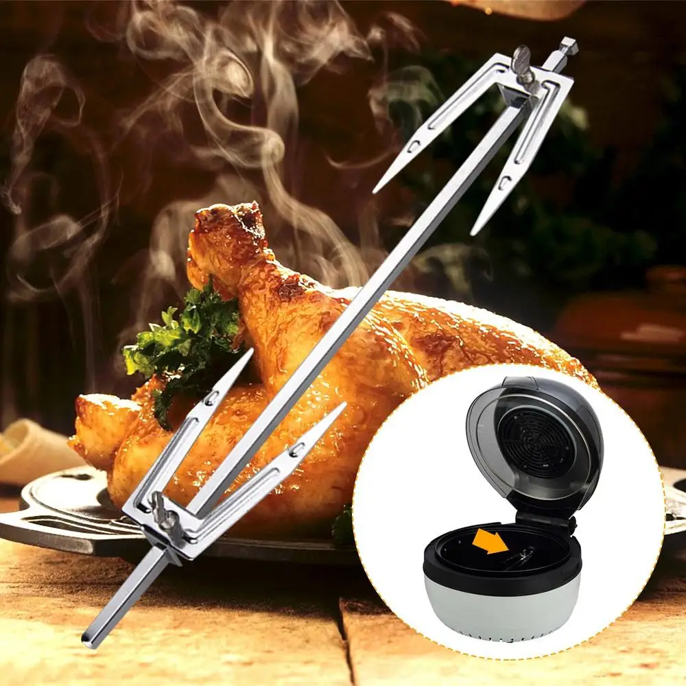 

BBQ Rotating Stainless Steel Air Fryer Accessories Tool Grill Roast Chicken Fork Easy Clean Silver For Breko
