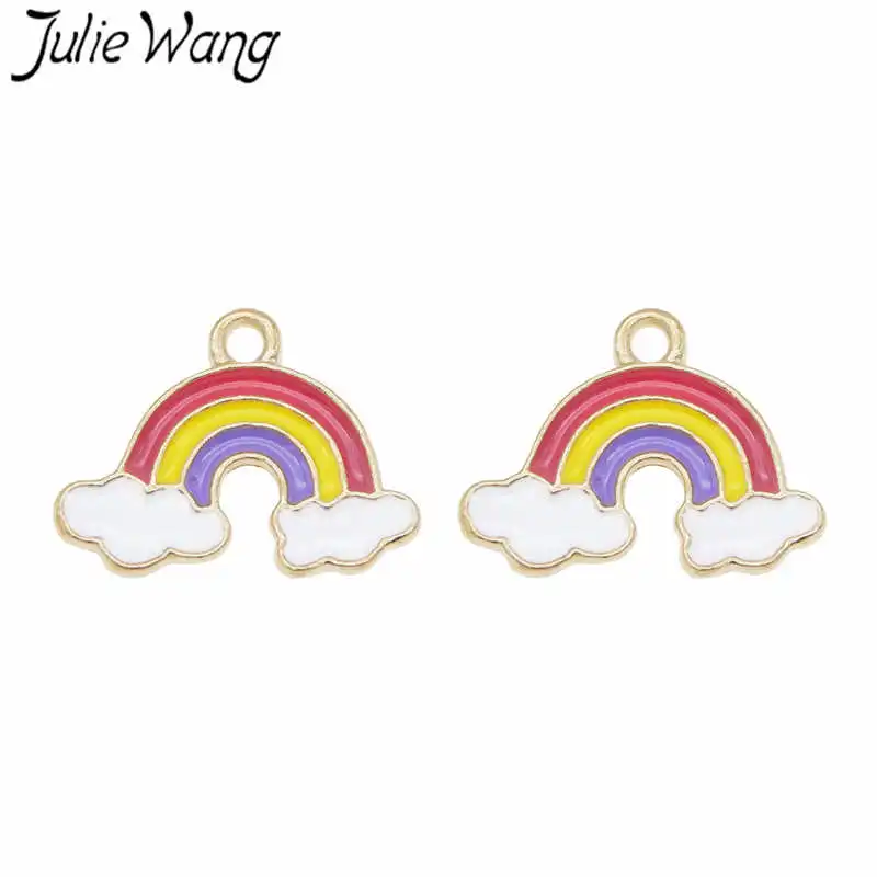 Julie Wang 5PCS Enamel Rainbow Charms Cloud Alloy Gold Tone Necklace Bracelet Earrings Jewelry Making Accessory | Украшения и