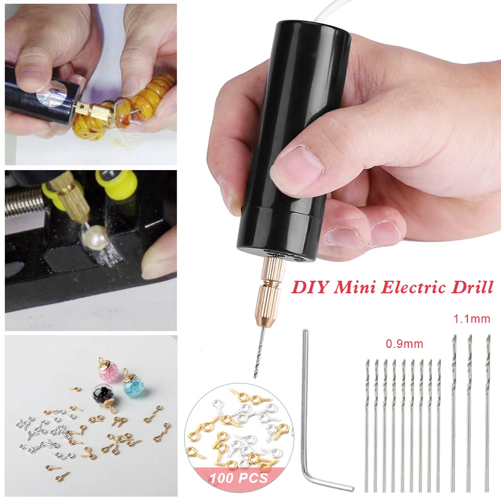 Mini Hand Drill USB Powered Handheld Rotary Drill Set with Twist Drill Bits for Metal Wood Jewelry DIY Mini Electric Drill Tools