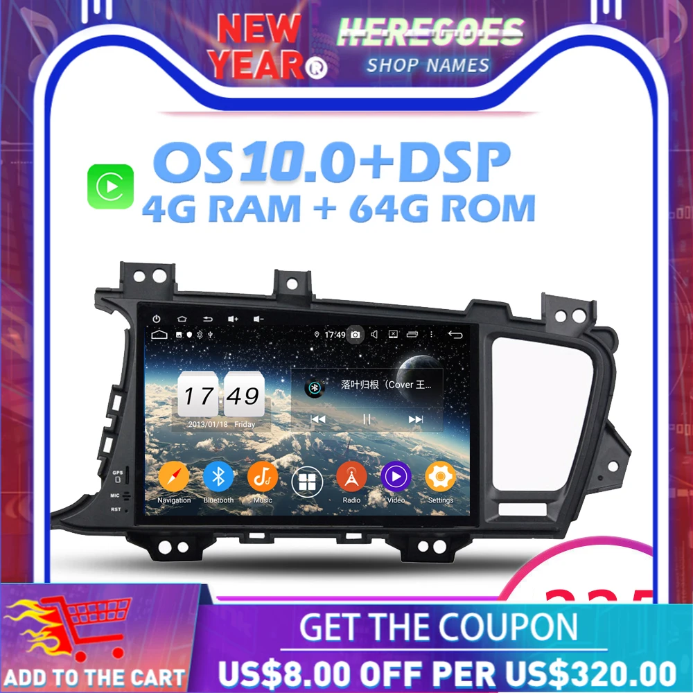 Carplay IPS DSP Android 10 0 4 Гб 64 ROM 8 ядерный автомобильный dvd плеер Wifi Bluetooth5.0 радио GPS карта