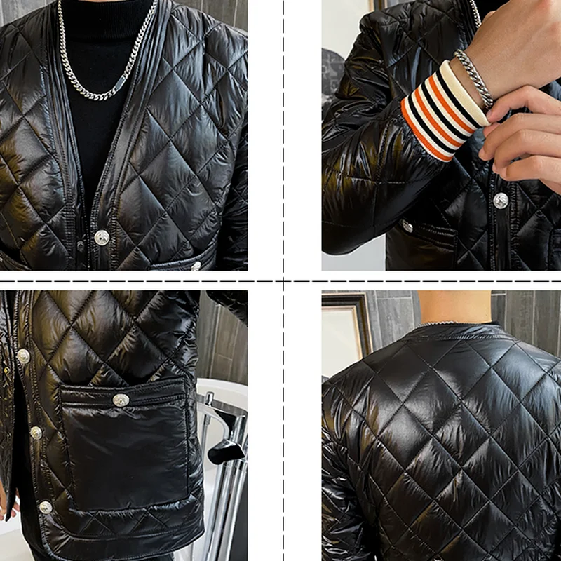 Winter Warm Collarless Thickened Parkas for Men's Korean Short Slim Jackets Casual Streetwear Social Coat Overcoat Male Clothing