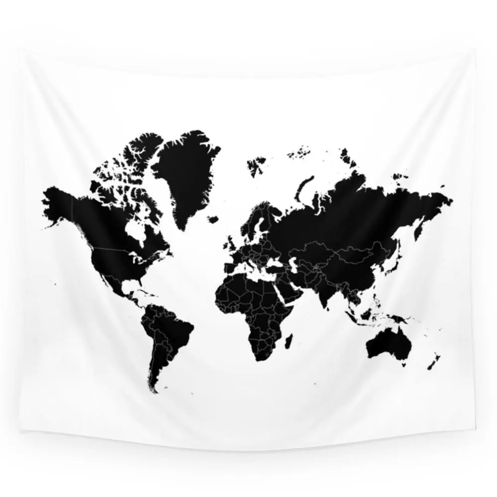 

Minimalist World Map Black White Tapestry Beach Towel Throw Blanket Picnic Yoga Mat Tapestries Wall Hanging Home Decoration