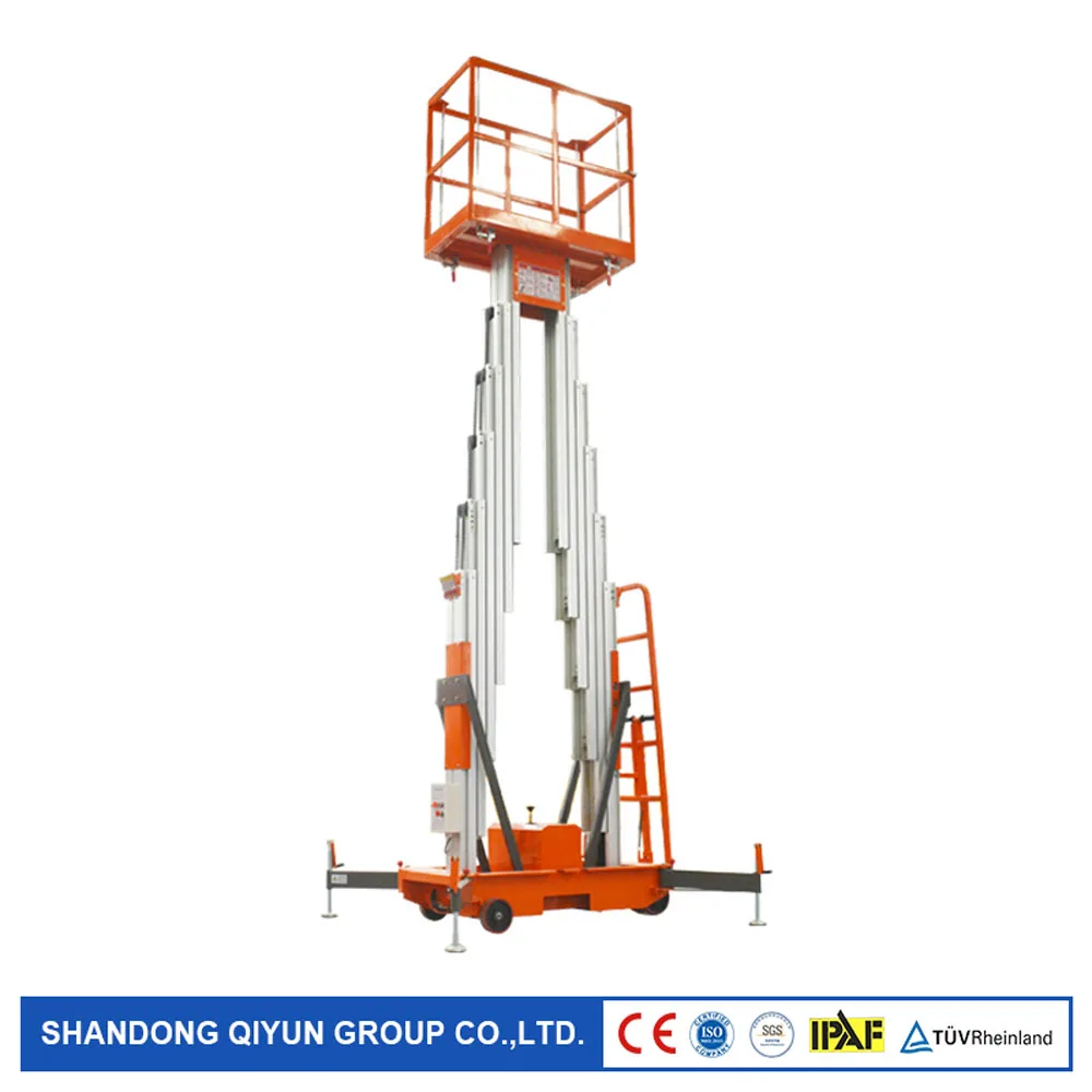 

Qiyun CE ISO Approved Double Masts Aluminum Alloy Lift Hydraulic Man Lift Height from 8 m to 14 m for Aerial Working