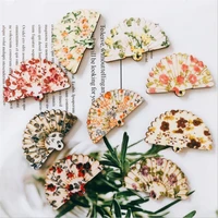 10pcslot new creative wood print fan charms connectors for diy jewelry making accessories earrings keychain pendant ornament