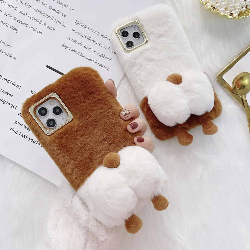 

Cute Corgi Style Phone Case for Samsung Note 20 Ultra 10 Lite 9 8 S20 Plus S10 S9 S8 Soft Warm Plush with Silicone Back Cover
