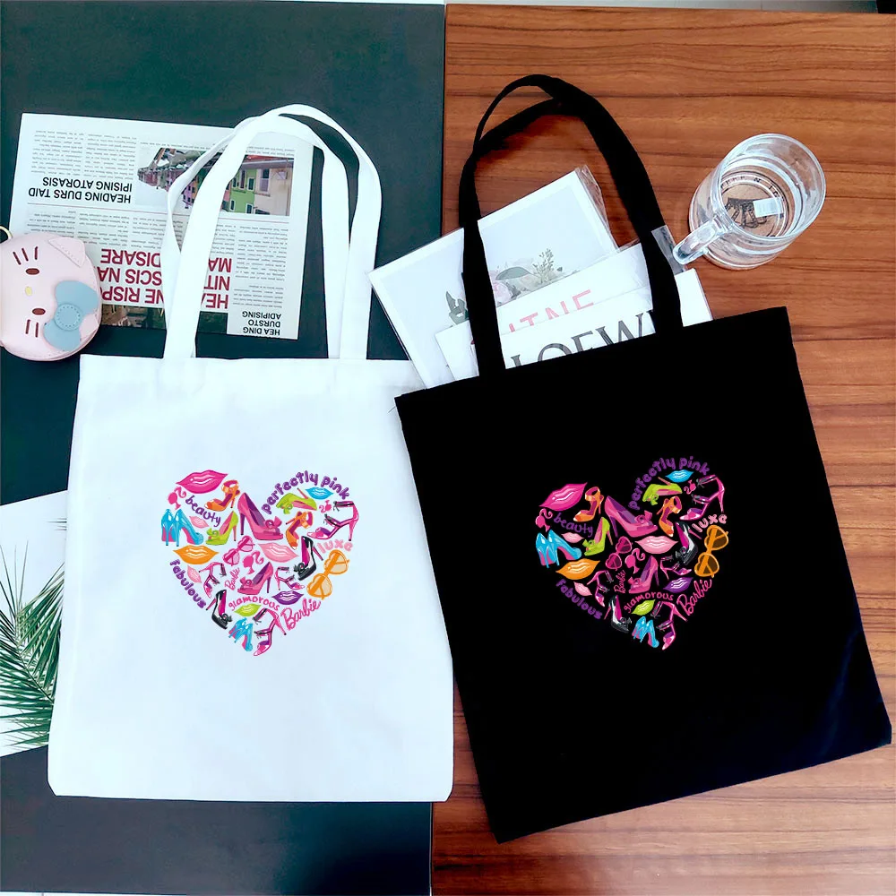 

Heart Canvas Tote Shoulder Bag For Female 2021 Fashion Women's Shopping Bag Shoppers Favourite Painting Storage Handbag
