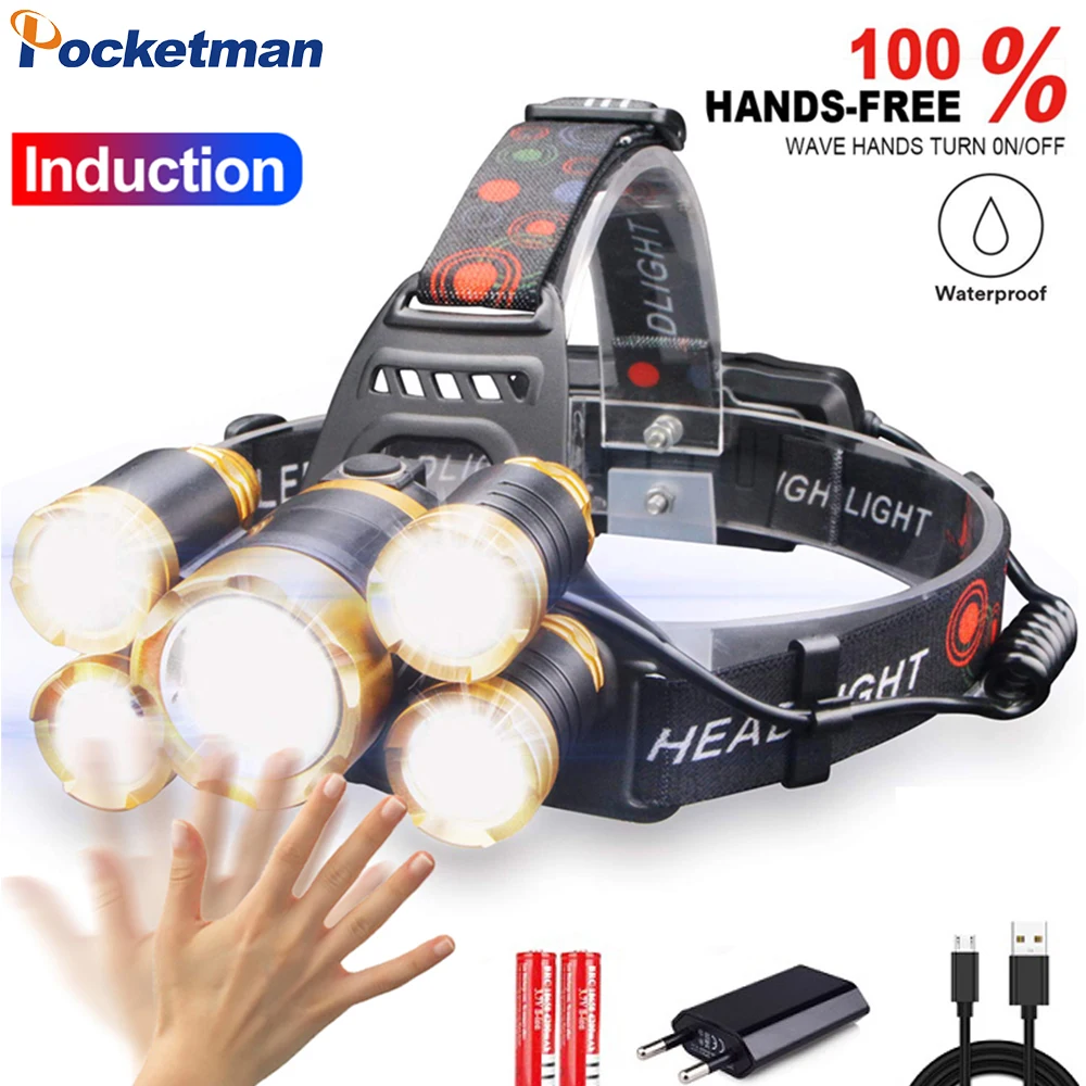 Ультраяркий Головной фонарь с датчиком движения тела светодиодный головной