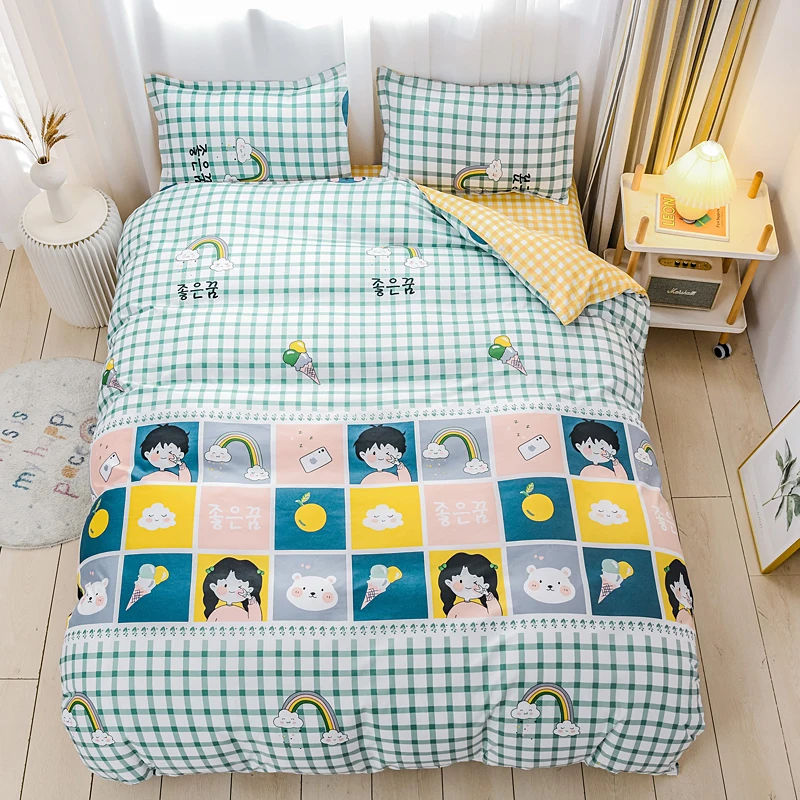 

Cartoon Children Students Bed Cover Set Soft Comfortable Polyester Bedclothes Pillowcase Sheet Pink Floral Bedding Set for Kids