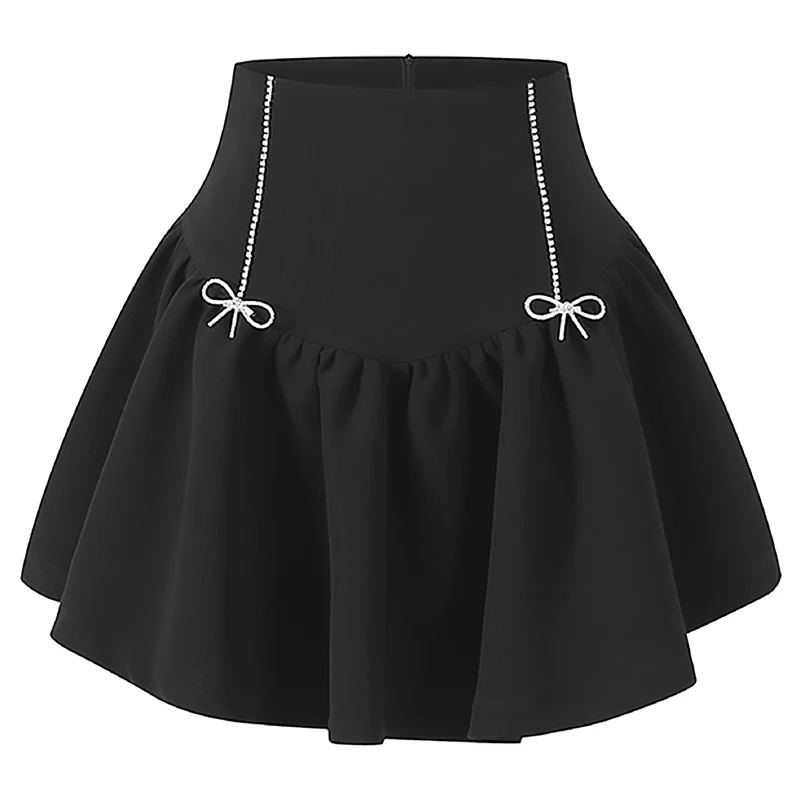

Spring Women Bow Knot Irregular Kawaii Mini Skirts Autumn High Waist Casual Pleated A-line Black Puff Skirt For Girl юбка 220178