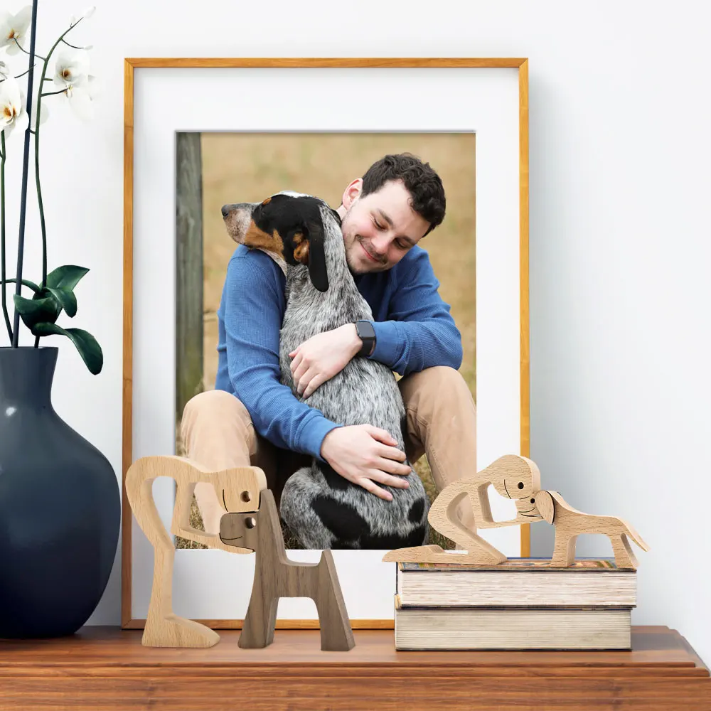 

Human and Dog Custom Carving artistic model Wooden Room Decoration Ornament Sculptures Home Decor Desktop Pet Figurines Gift