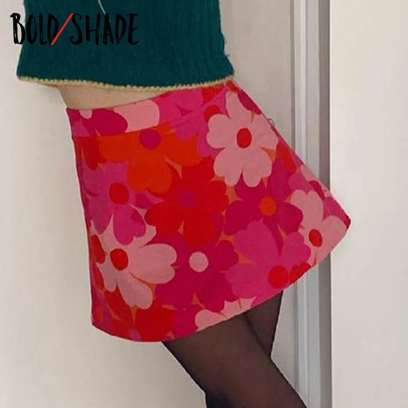 

Bold Shade E-girl Floral Printed Summer Skirt High Waist Indie Aesthetic Fashion Aline Skirts Women Sexy Skinny Patchwork Outfit