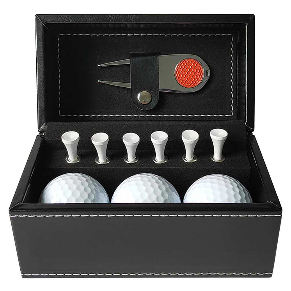 

11 PCS Golf Gift Kit with 6 Golf Tees 3 Golf Balls Divot Repair Tool Leather Box Set Trainning Golf Accessories