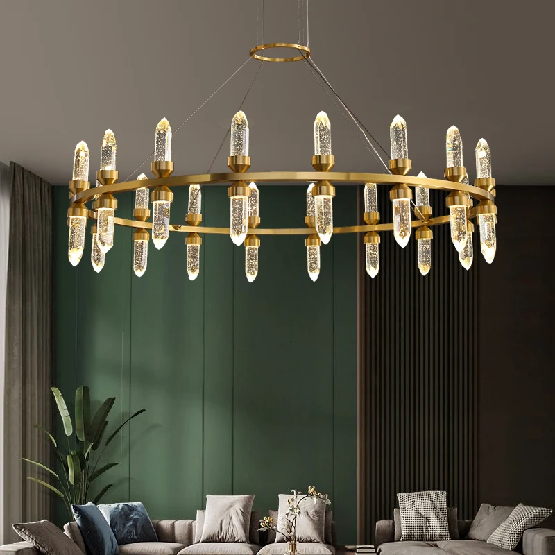 

FSS Modern Copper Crystal Chandelier Nordic Crystal Column LED Dimmable Living room Villa Dining Chandelier
