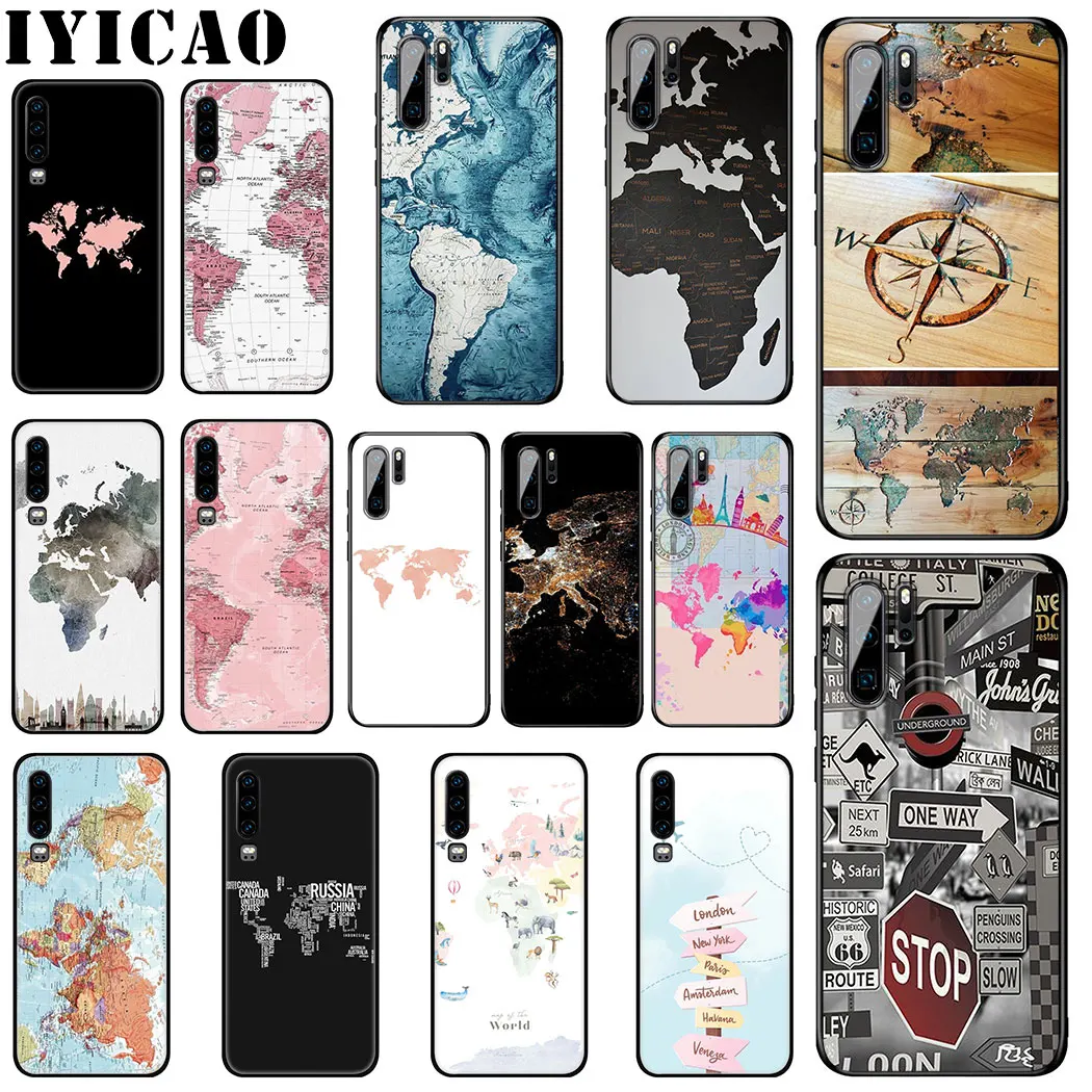 Лидер продаж мягкий силиконовый чехол IYICAO с картой мира для Huawei P Smart Z Plus 2019 P30 P20 P10