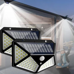 Светильник на солнечной батарее, уличный фонарь с датчиком движения 100 светодиодов, Встроенный солнечный свет, водонепроницаемый уличный фонарь для украшения сада