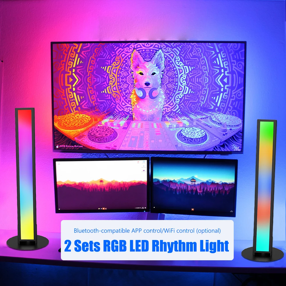 

2 Sets RGB LED Rhythm Light Background AtmosphereLight Bluetooth-compatible With Tuya APP Control Music Rhythm Sensor Light